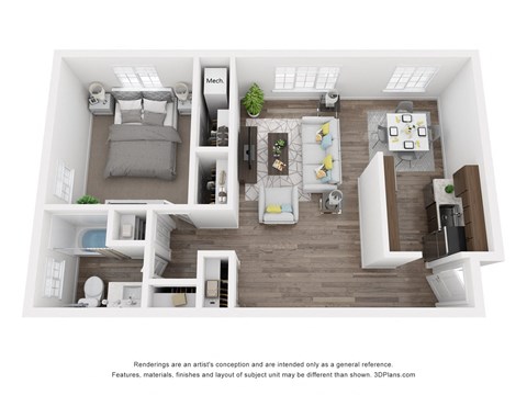 a 1 bedroom floorplan is shown in this simulated floor plan